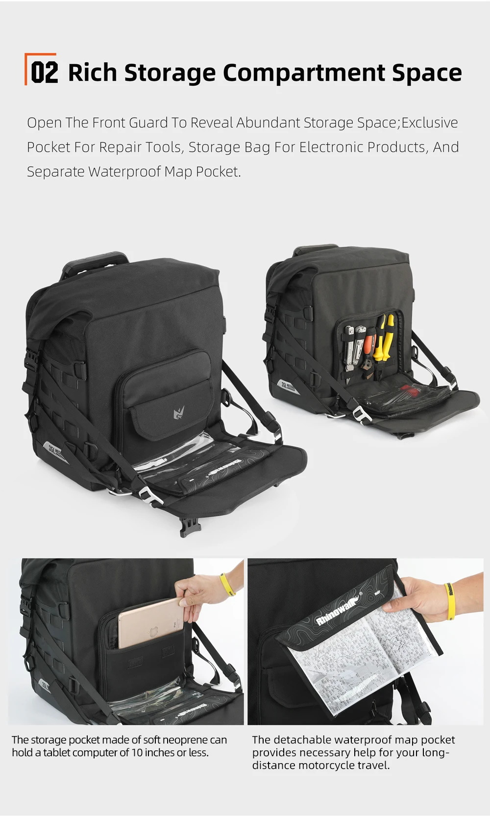 Rhinowalk 35L Wasserdichte Motorrad-Satteltasche mit Schnellverschluss und MOLLE-System-Schlossloch für Abenteuerreisen – Detail 13