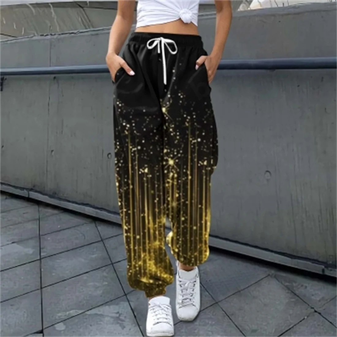 

Casual Ankle Print Sports Pants for Ladies, Drawstring, Loose