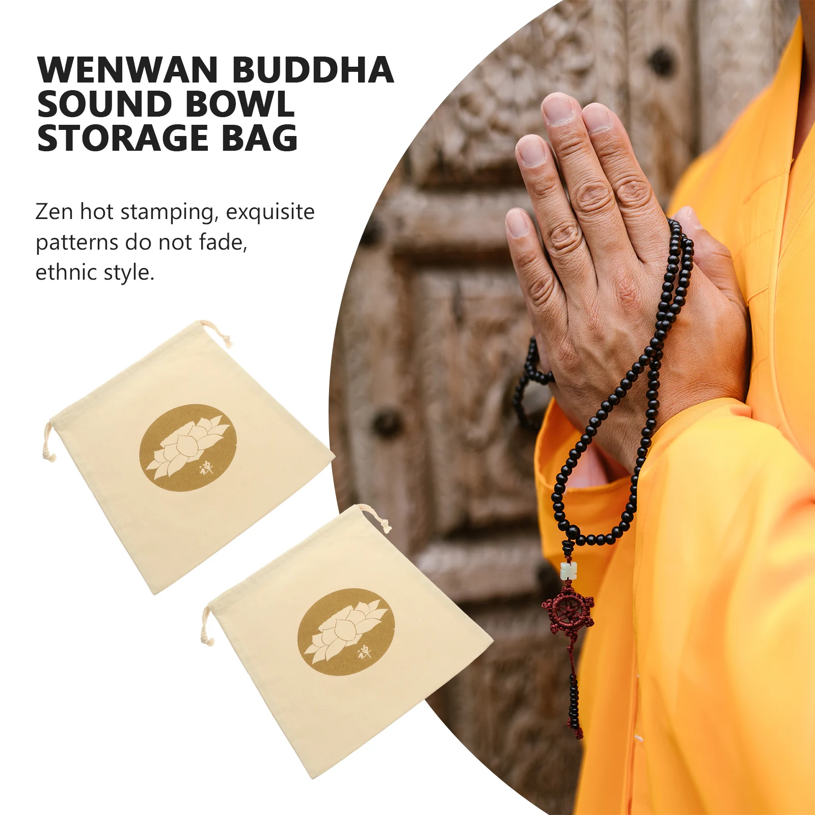 

2 Pcs Buddha Sound Bowl Bag Winter Khaki Cotton Linen Storage Bag for Singing Bowl Durable Compact Size Easy to Use