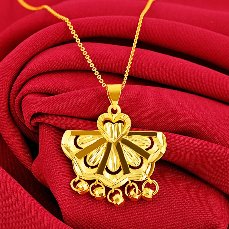 Auspicious Meaning Luxury Fan Pendant For Women 24K Gold AU999 | Gather blessings, peace and smoothness