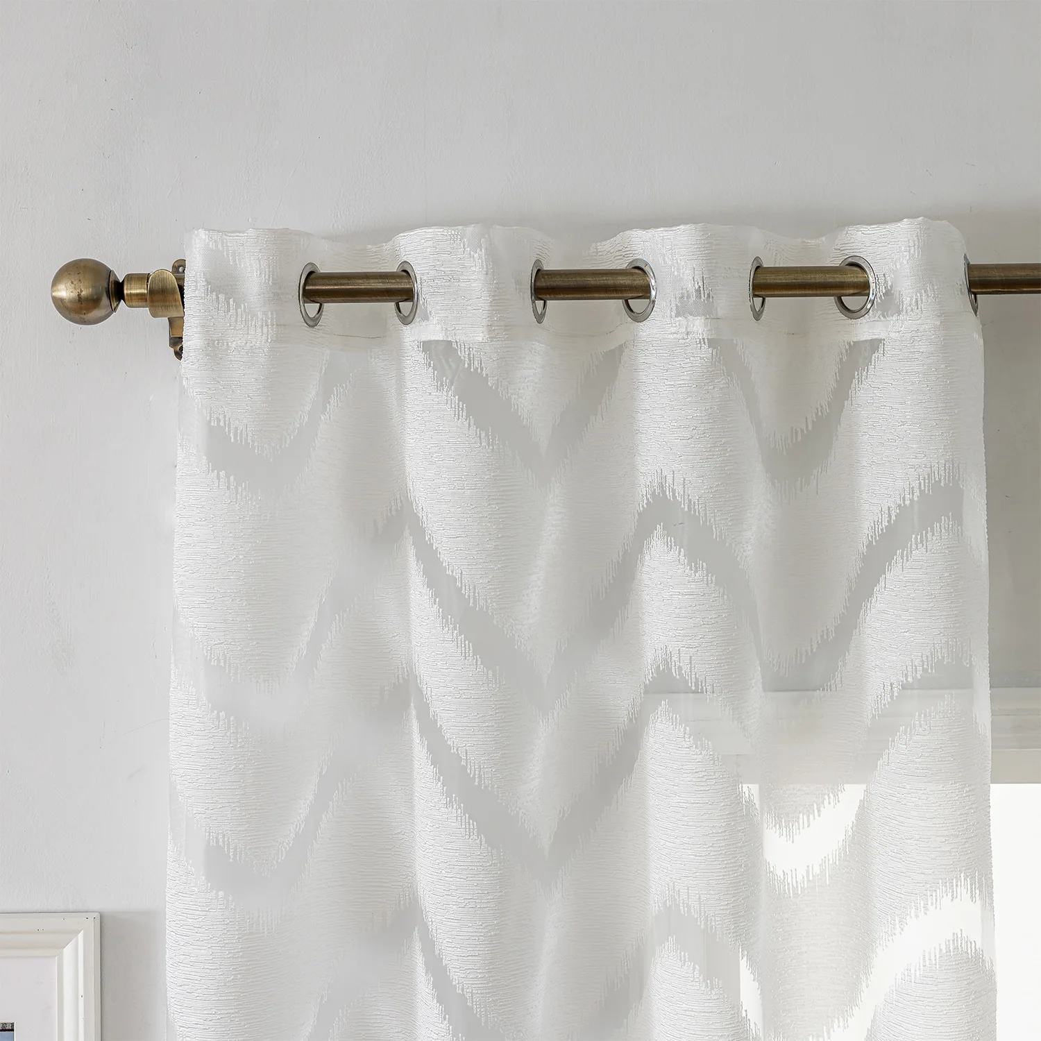 1pc Nordic Luxury Textured Cutout Chevron Sheer Curtains Light Filtering Semi-Transparent Voile for Living Room Balcony Modern