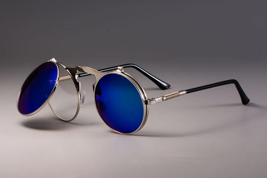 3057 STEAMPUNK Retro Round Flip Sunglasses Men Women Metal Two Pairs Lenses CIRCLE SUN GLASSES UV400