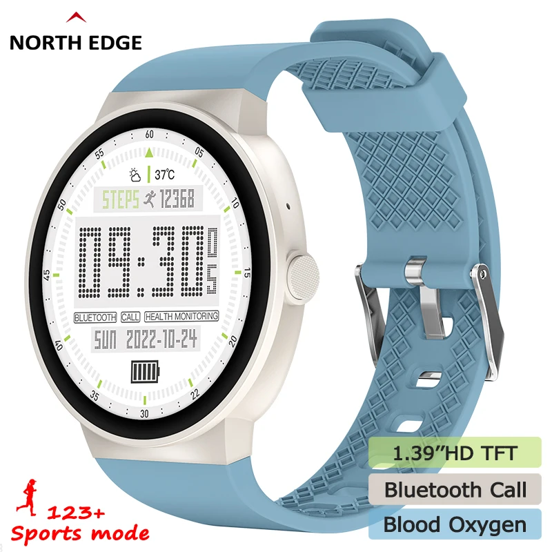 NORTH EDGE-reloj inteligente IP67 para hombre y mujer, pulsera con pantalla TFT HD a Color de 1,39 pulgadas, más de 123 modos deportivos, llamada Bluetooth, oxígeno en sangre