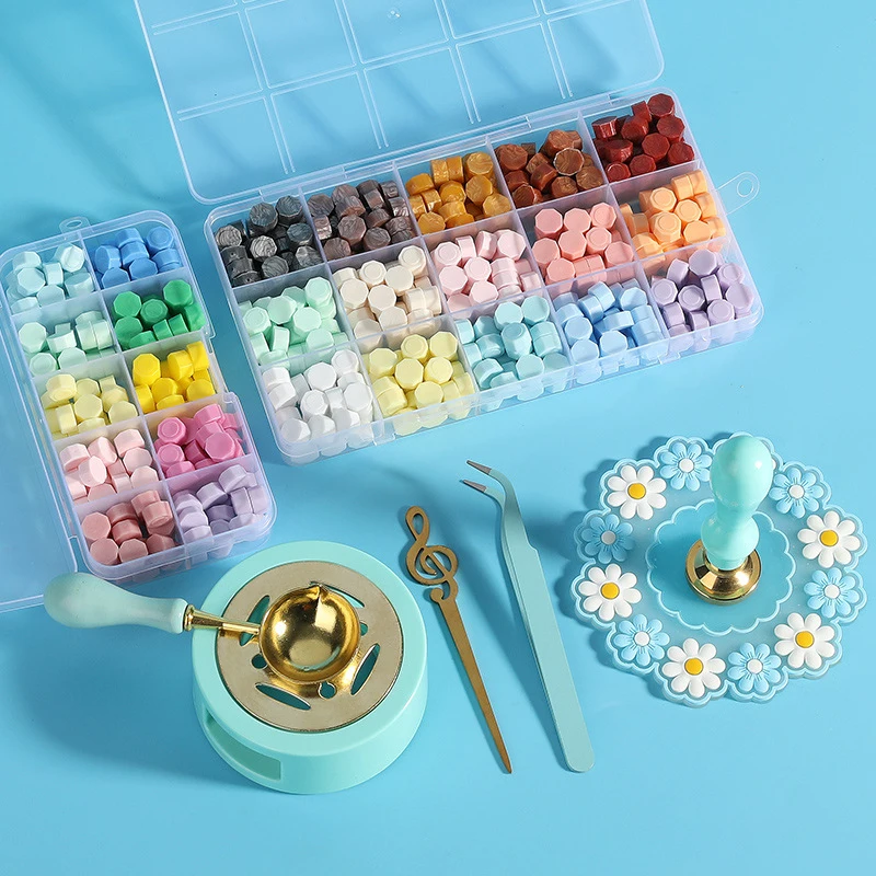 Wax Seal Stamp Set Kit Lacquered Stamp Craft Supplies DIY Christmas Wedding Invitation Decoration Wax Particles Sealling Wax Set