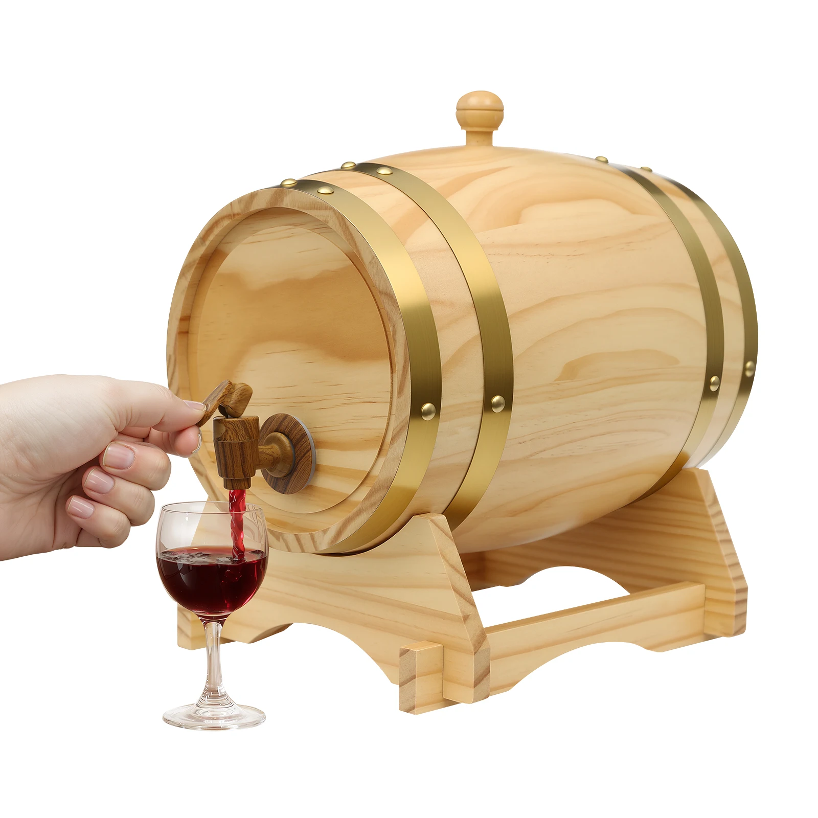 Image of 3L/5L Eichenholz-Weinfass Whisky-Weinfass-Spender mit Ständer & Zapfhahn für Zuhause – Bourbon-, Rum- und Weinlagerungsbehälter