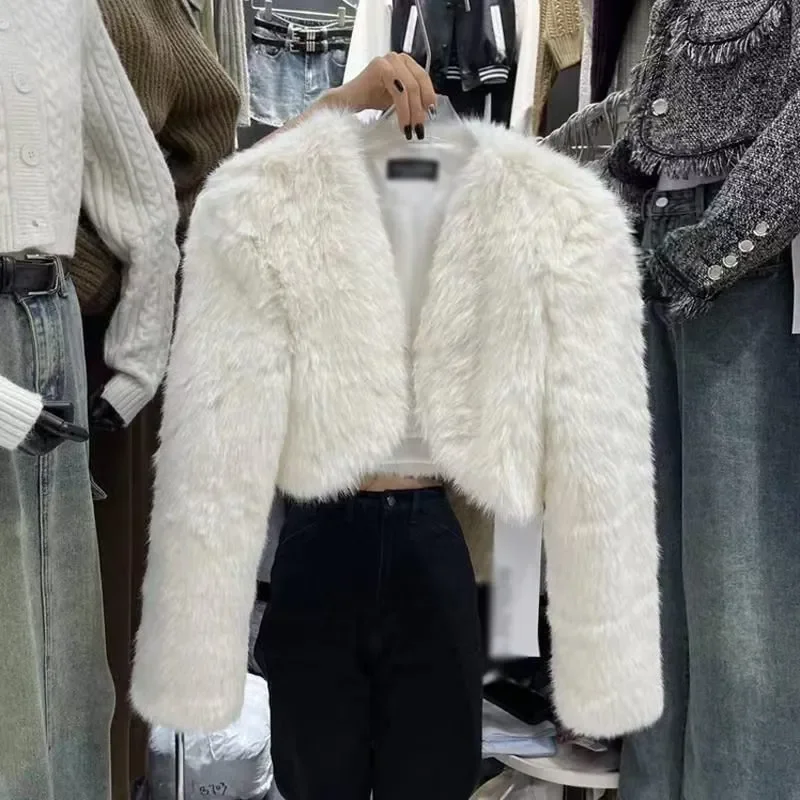 Luxury Fur Coat Autumn Winter Tailoring Faux Fur Jacket Women Long Sleeve Tops Streetwear Design Outerwear Trend Warm Coats New