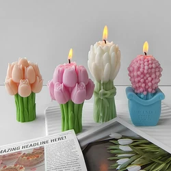 1Pcs 3D Lavender Bouquet Silicone Candle Molds Handmade Tulip Flower Soap Resin Plaster Mold DIY Crafts Making Tool Home Gift