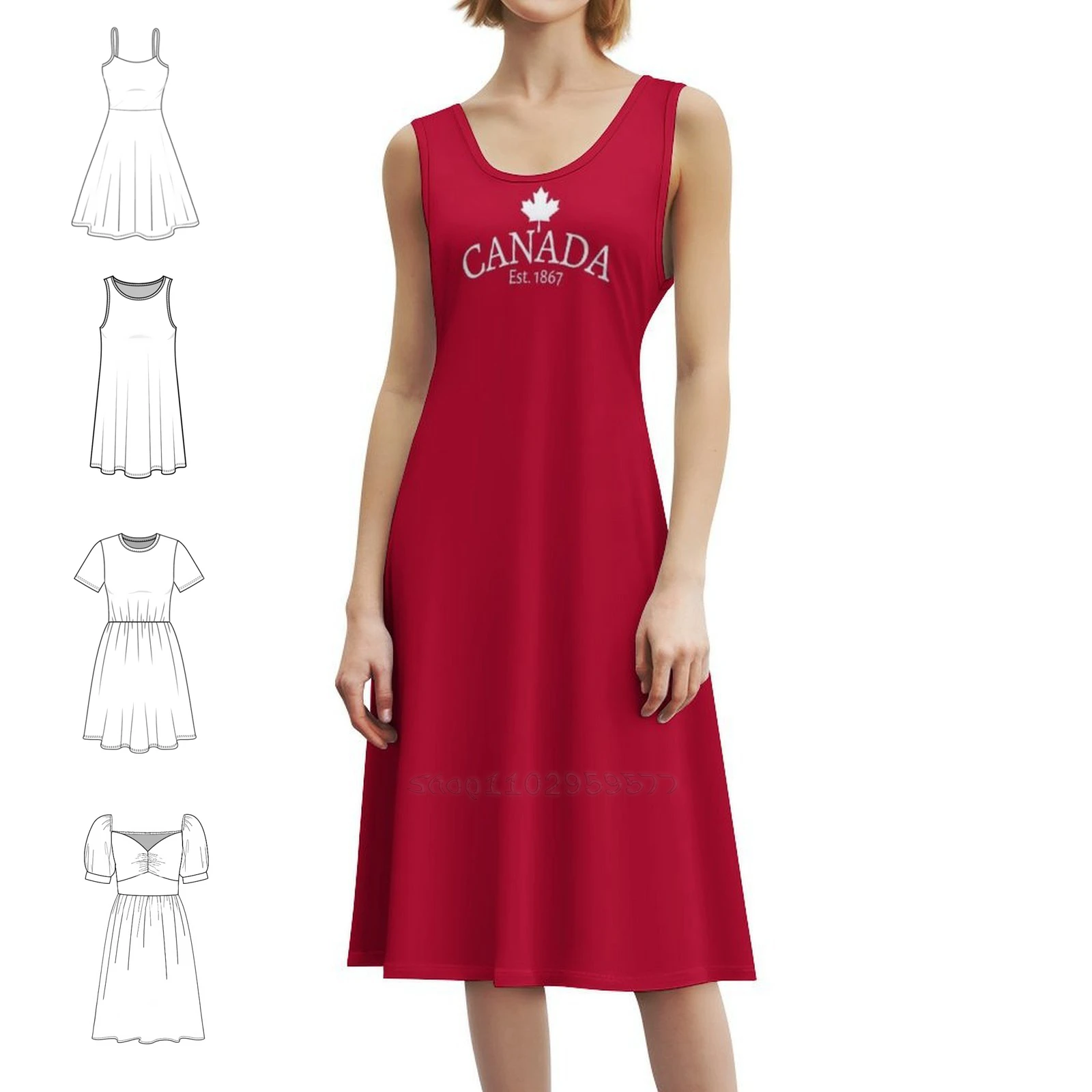 

Whtie Canada Est. 1867 With Small Maple Leaf-Canada Women's Elegant Party Dress A-Line Dress With Short/Long/Sleeveless Options
