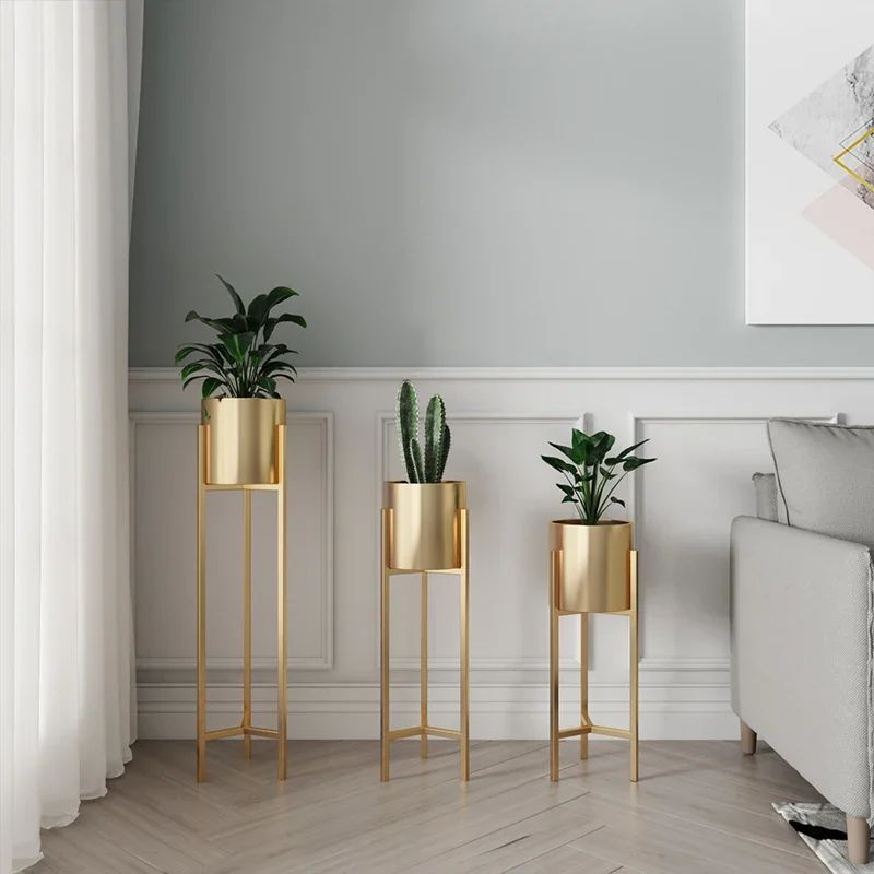 Support de fleur doré nordique, pot en fer de luxe simple et léger T1, décor sur pied pour le salon, porte-plante élégant