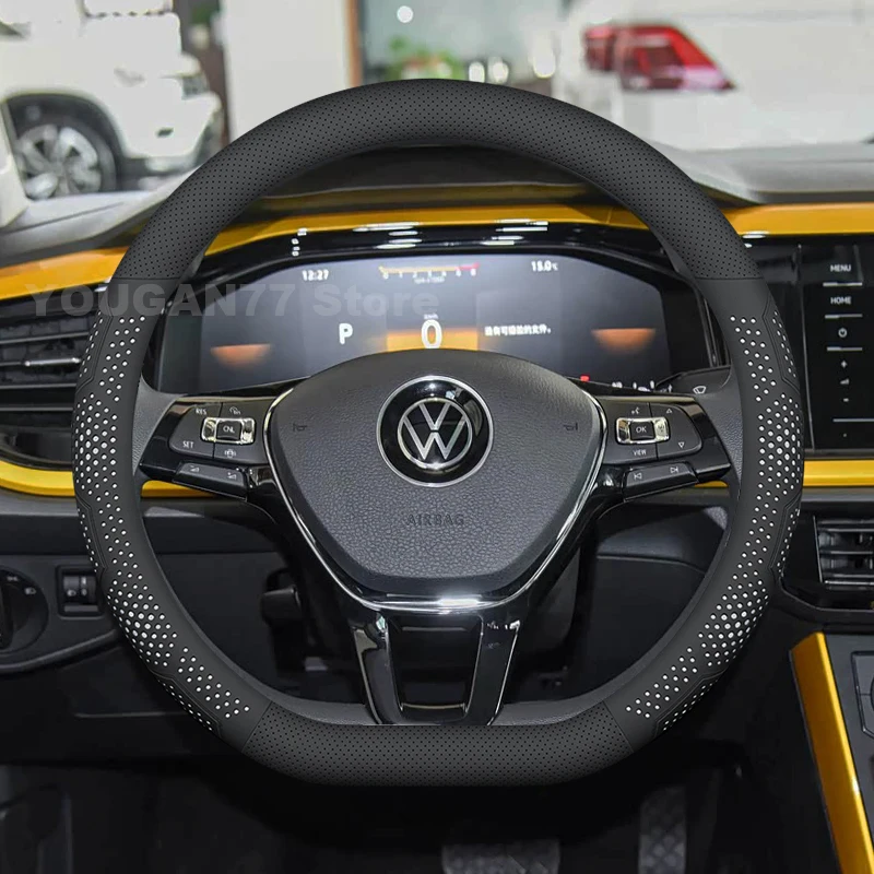 Capa de couro para volante de carro, para volkswagen polo 2024 2015-2025 t-cross 2025 ultrafino, acessórios para volante automático