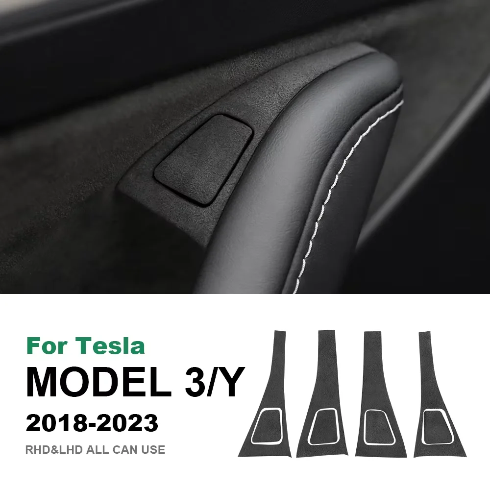 Top Wildleder Auto Fenster Schalter Taste Trim Aufkleber für Tesla Modell 3 2018-2023 Modell Y 2020 2021 2022-2024 Tür Heben Zubehör