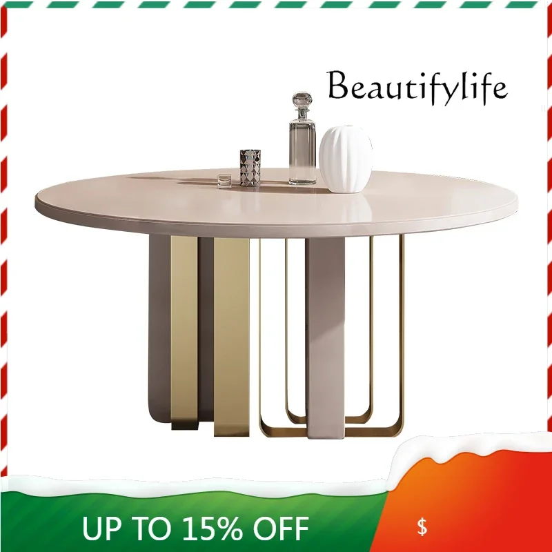 1Round table tempered frosted glass dining table and chair combination modern simplicity with turntable Nordic design home