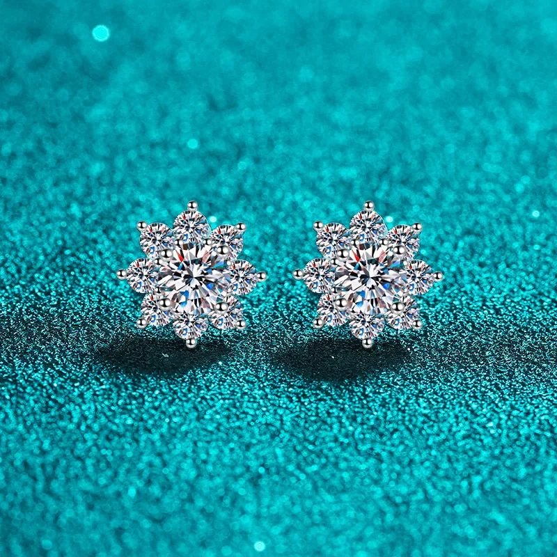 18K gold snowflake earrings for women, moissanite earrings, plated pt950 platinum earrings, diamond high-end gifts