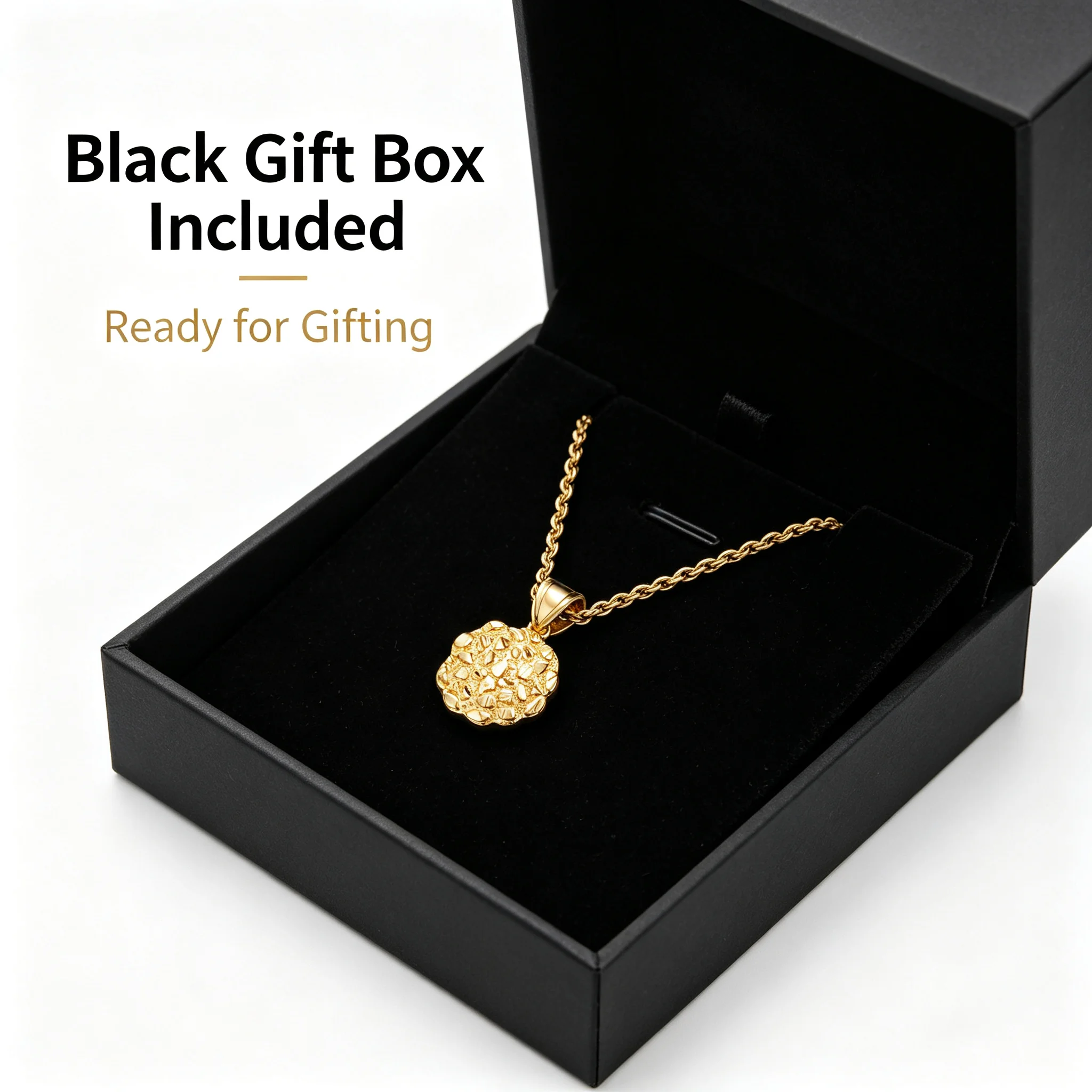 Non Tanish 18k Gold Big Size 20mm Coin Nugget Pendant Necklace Stainless steel Rope Chain For Women African American Hip Hop US