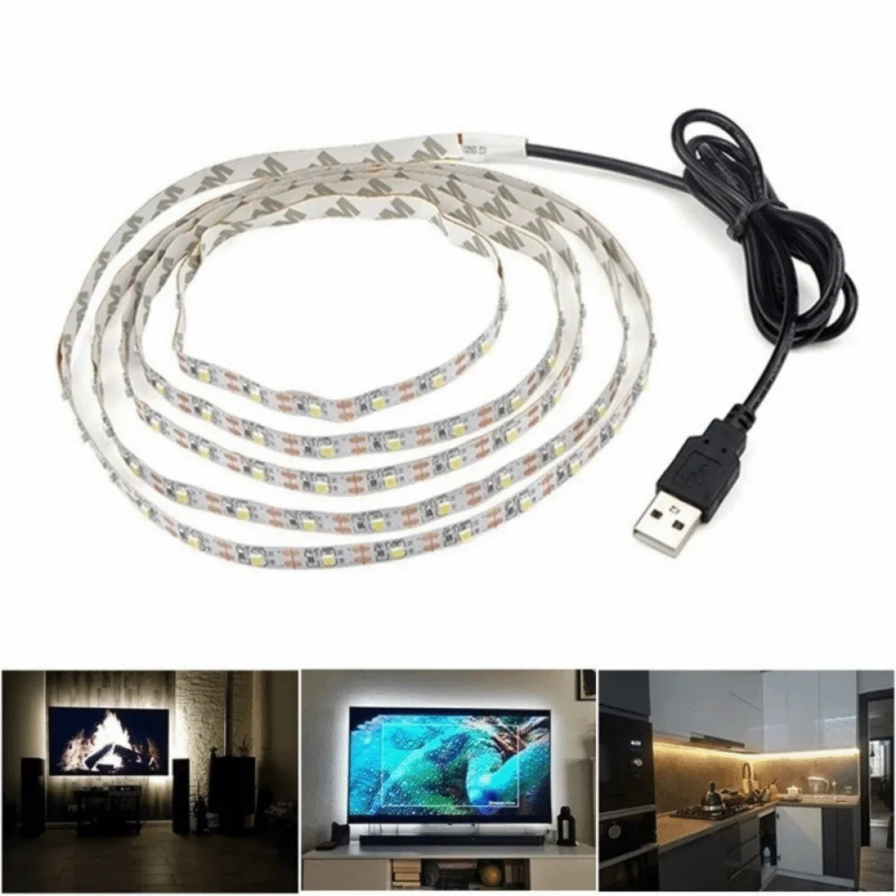 

New 5V LED Light Strips RGB Flexible Lighting Decor Strip with USB Cable Plug White Warm Atmosphere Light Strip Home Decor Lamp