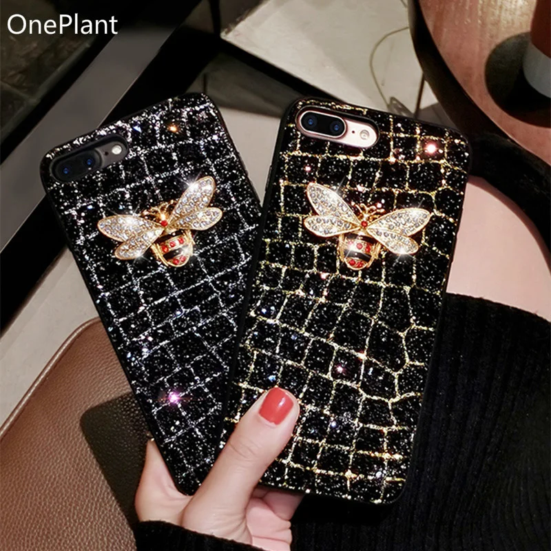 럭셔리 반짝이 다이아몬드 꿀벌 휴대폰 케이스, 삼성 S23 S22 S21 S20 S10 S9 S8 플러스 + 울트라 노트 20 10 9 8 블링 스팽글 커버