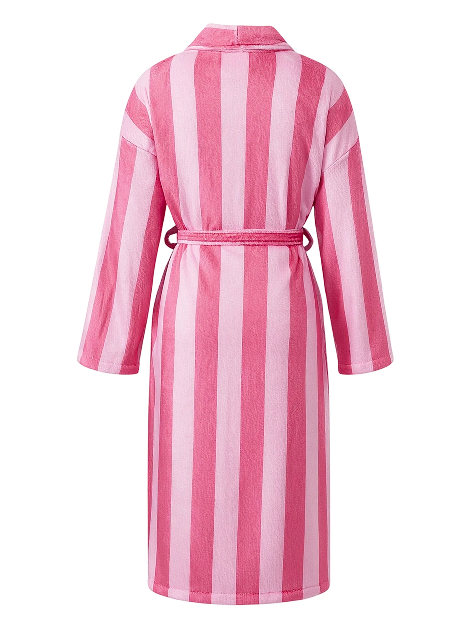 

Women s Cozy Plush Robe with Long Sleeves Belt and Striped Design - Perfect for Spa Pool and Relaxation with Two Convenient