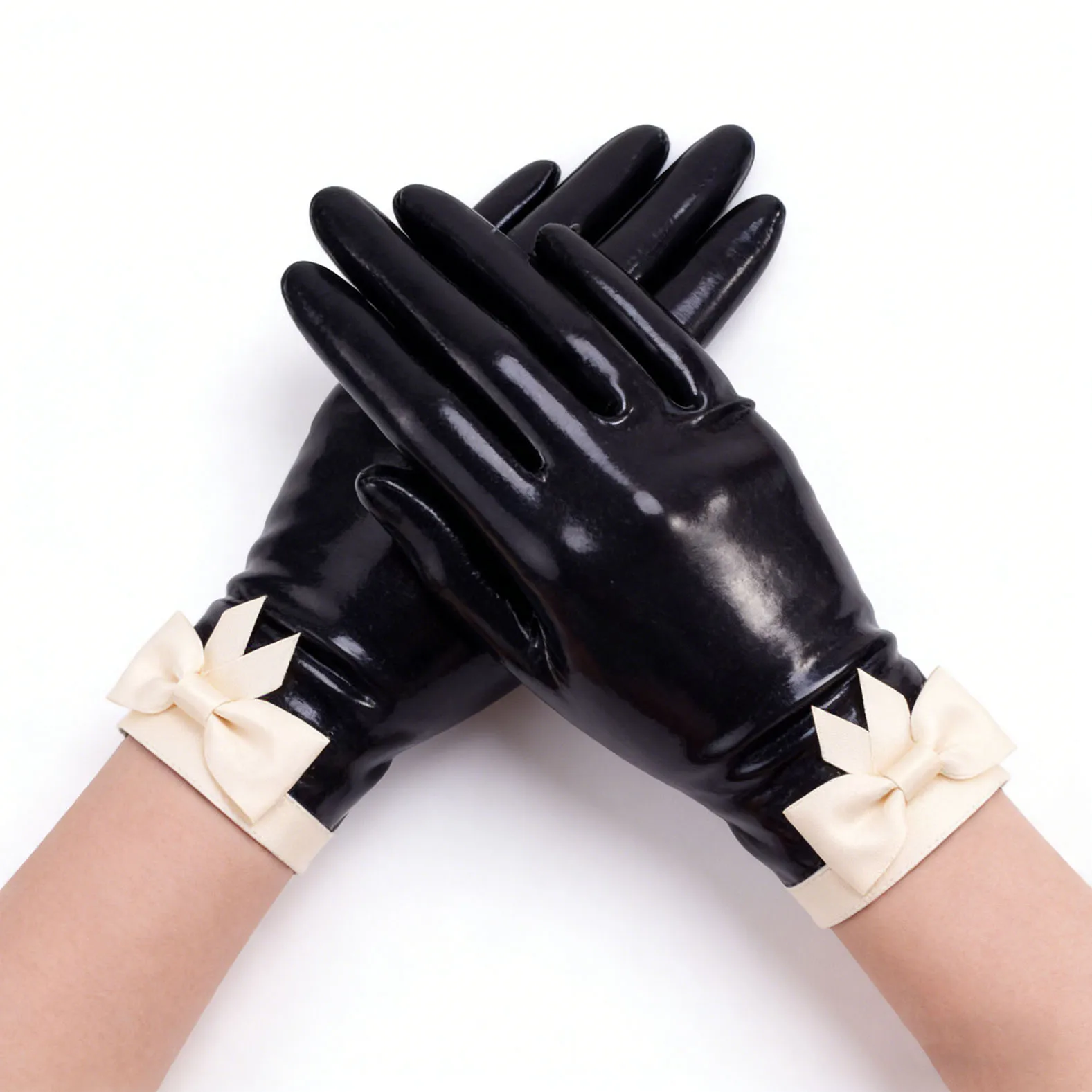 Rubber Latex  Shorts Gloves with Small Bowknot S-LA102