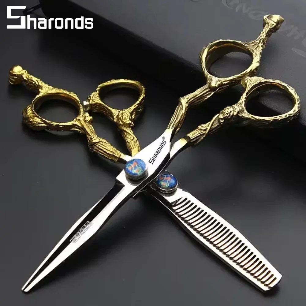 

SHARONDS Wukong Design Hairdressing Professional Scissors specialized Barber Shears 6 Inch Thinning Clippers Hair Cutting Tools