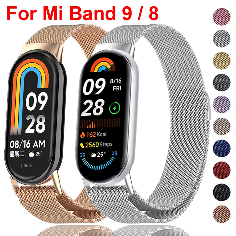 Correa de acero inoxidable para Xiaomi Mi Band 9 8, pulsera de reloj, Correa magnética de Metal para accesorios MiBand 9 Miband8