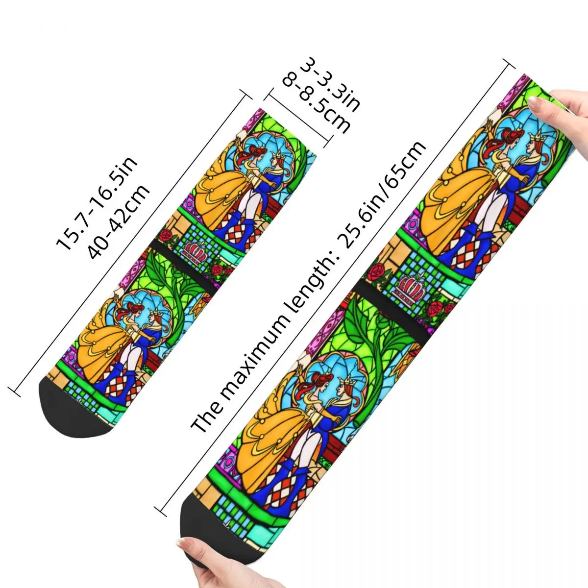 Casual Beauty And The Beast Stained Glass Soccer Socks New Polyester Long Socks for Women Men