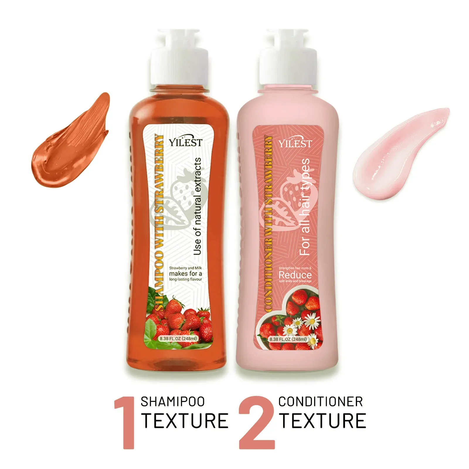 YILEST Shampoo and Conditioner Set for Hair Loss Dry & Damaged Hair Nourishing Care for Soft & Shiny Hair, Strawberry Scent