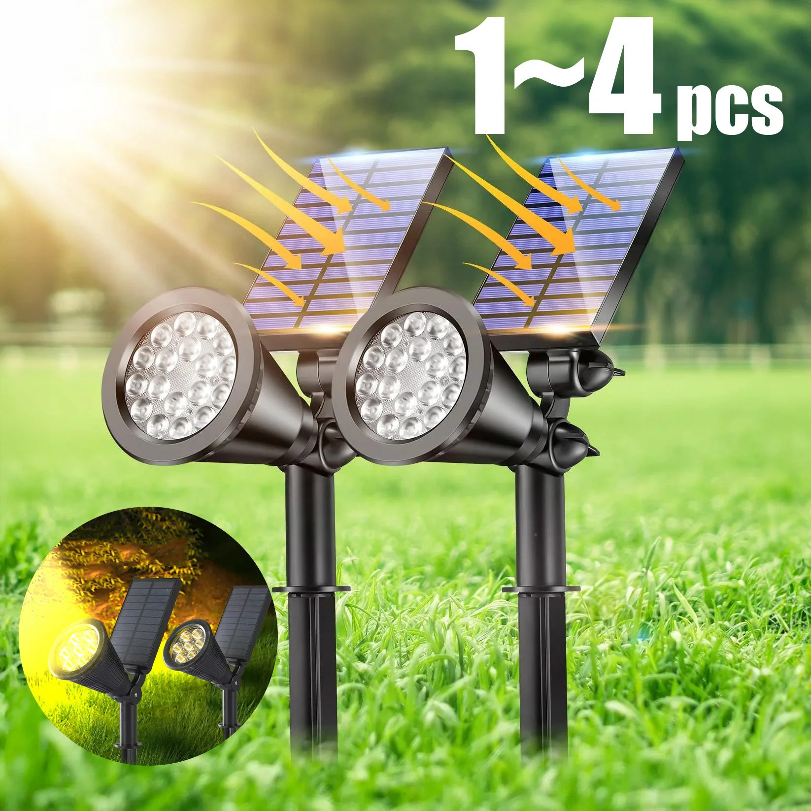 1-4 PC 9 LED Solar Spotlights Outdoor IP65 Waterproof Brightness Adjustable Spot Light Garden Backyard Driveway Patio Decor Lamp