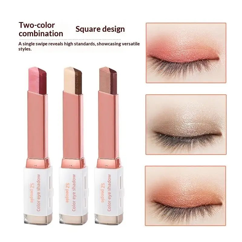 Sombra em bastão de cor dupla, glitter, destaque, maquiagem para os olhos, à prova d'água, longa duração, aplicar rapidamente, sombra feminina