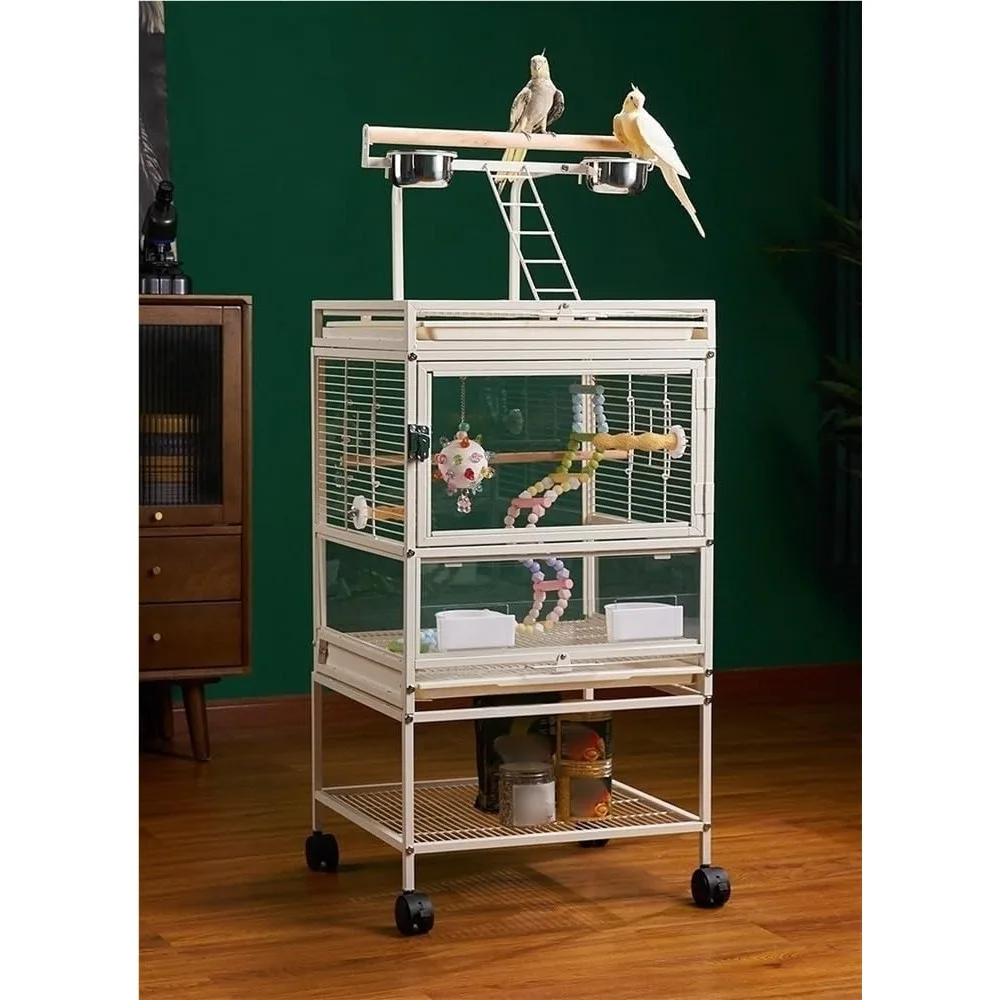 

Wrought Iron Bird Cages with Top Play Ground Walk Ladder, 46 Inch Extra Large Aviary with Stand Cockatiel Parrot Sun Parakeet Co