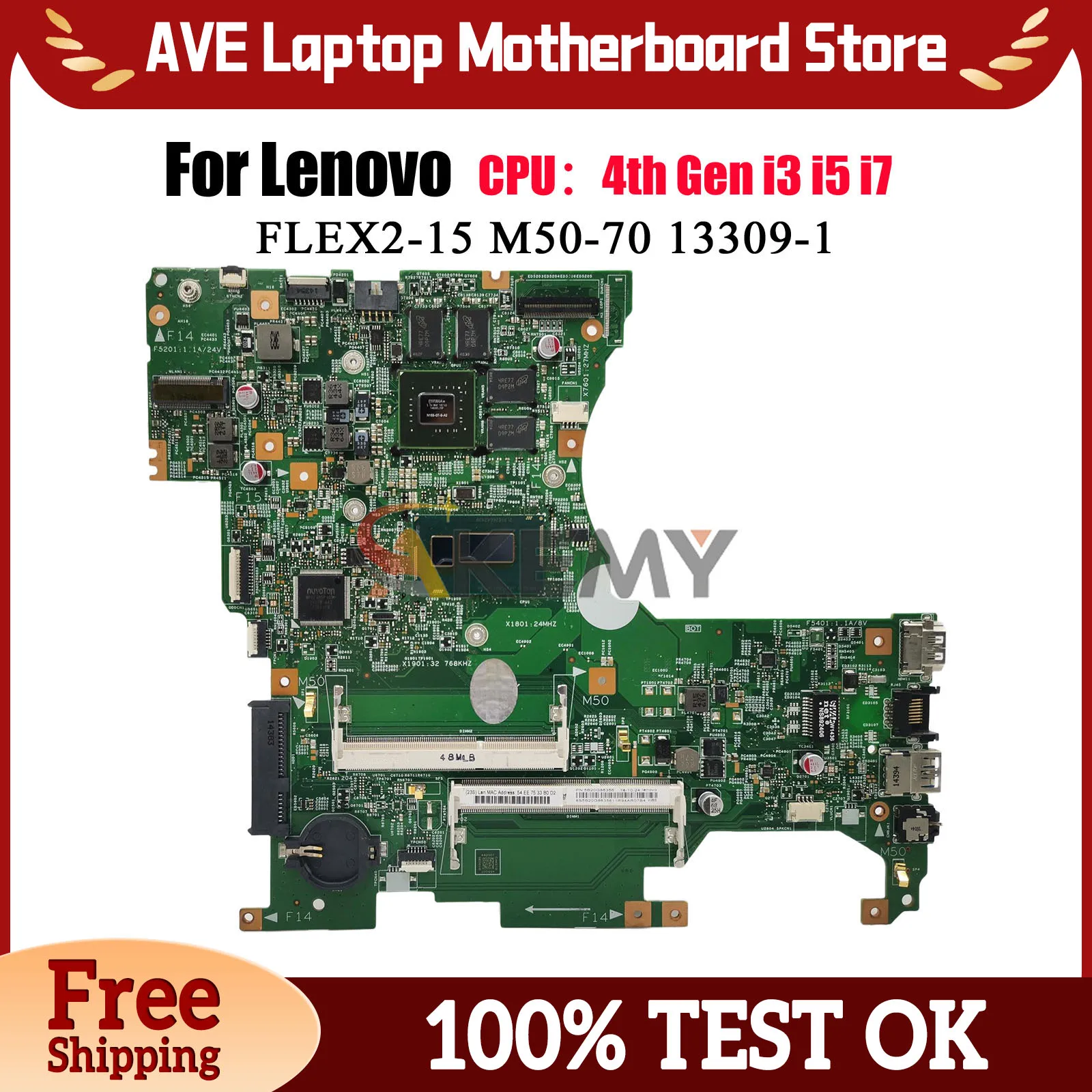 

13309-1 For Lenovo FLEX2-15 M50-70 Laptop Motherboard With I7-4th Gen CPU V2G GPU DDR3 100% Fully Tested