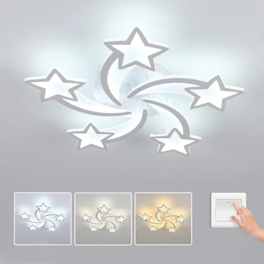 Ceiling Light 3 Light Modes 3000K/4500K/6000K Modern Acrylic LED Close to Ceiling Light Fixture White Star Shape Flush Mount La