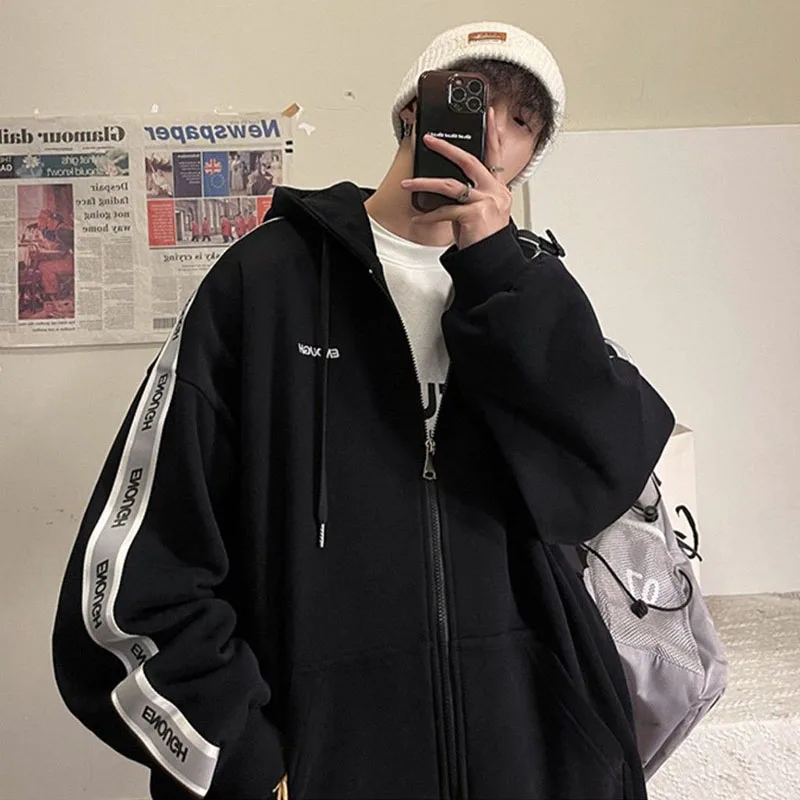 

Мужской кардиган-худи оверсайз: модный брендовый свободный крой, ретро-стиль, осенняя верхняя одежда, простой дизайн, плотный материал (300 г/м²)