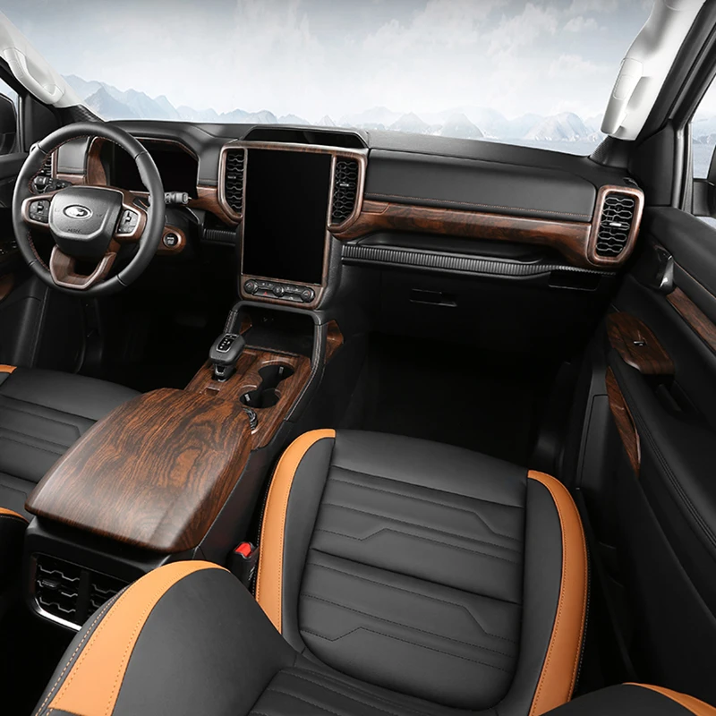 

For Ford Ranger Wildtrak 2023 2024 LHD RHD Wood Grain Interior Overlay Mouldings on Steer Wheel, Doors, Gears, Armrest, Dash
