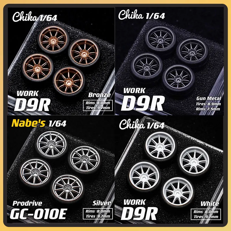 

1/64 Chika Car Modified Wheel Hub Resin Wheels Rubber Tires ES/D9R/GC010E 8.5/8.9/9.7mm Suitable for 1:64 Model Cars in Stock