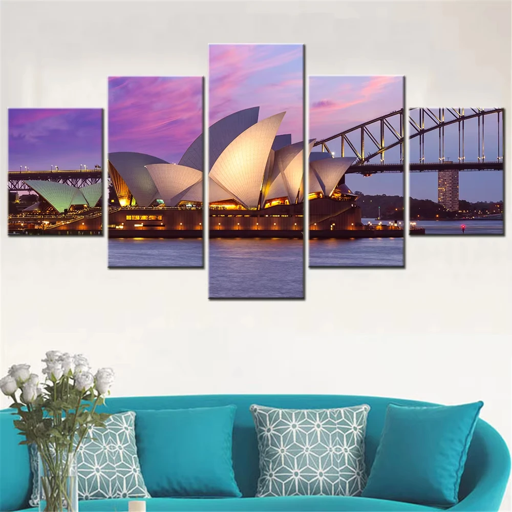 5pcs Sydney Opera House Wall Art Canvas Print Modular Canvas Painting Bedroom Decor Poster Aesthetic Room Decor  No Frame