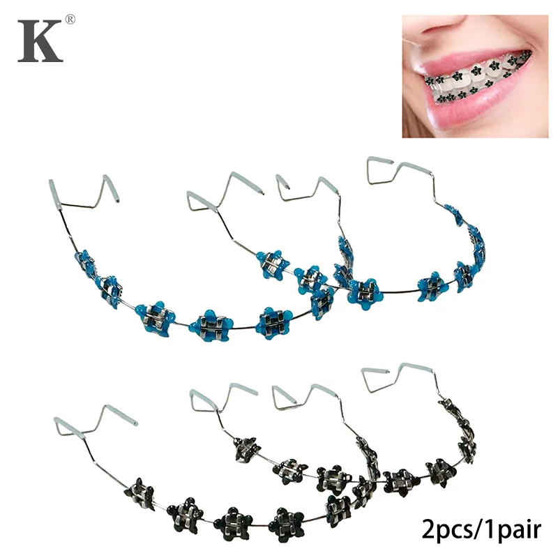 

1 Pair Colorful Fake Braces Tools Dentistry With Metal Wires Metal Bracket Orthodontic Ligature Ties Beauty-health Grillz Teeth