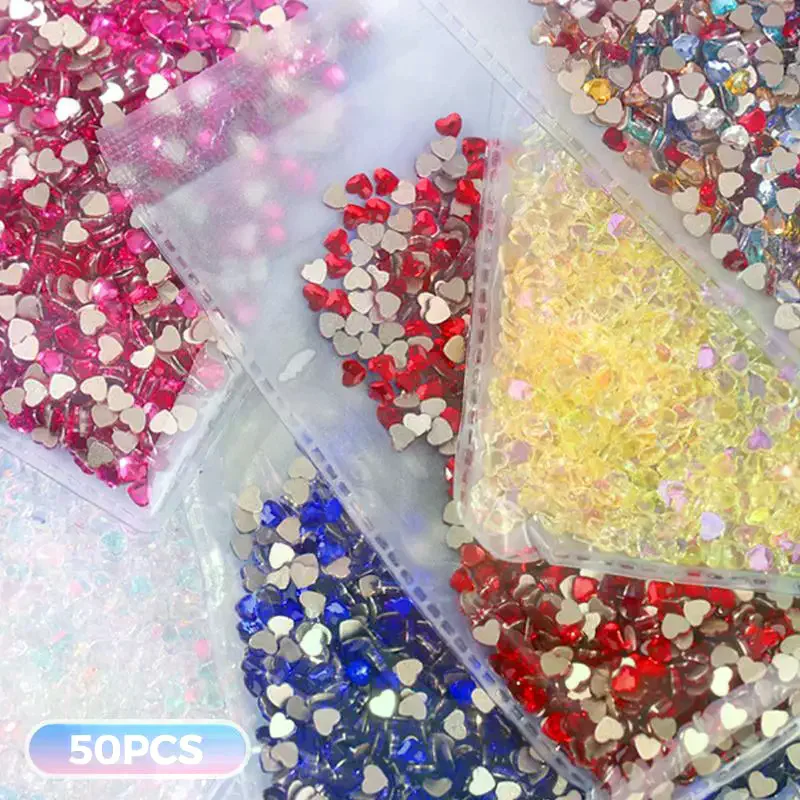/JCS/Manicure Ornaments Super Sparkle Colorful Flatback Mini Love Rhinestones Crystal Heart Nail Art Decoration 50Pcs