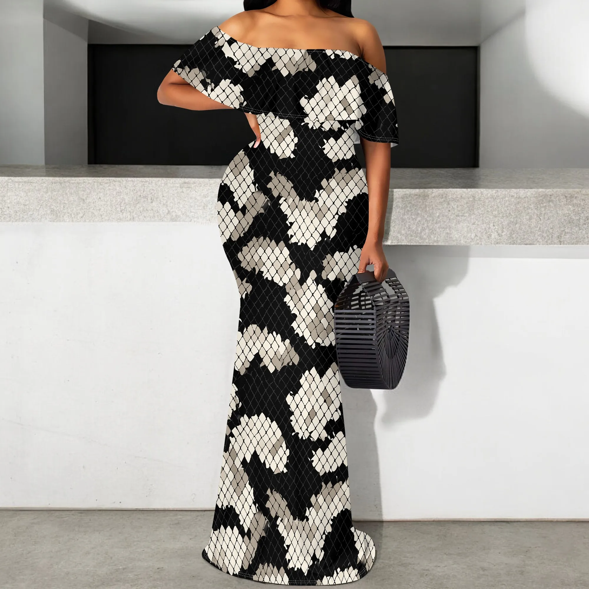 

Women’s Off Shoulder Maxi Dress S-3XL Slim Fit Ruffle Sleeve Elegant Summer Party Outfit for Wedding Guest 2025 New Arrival