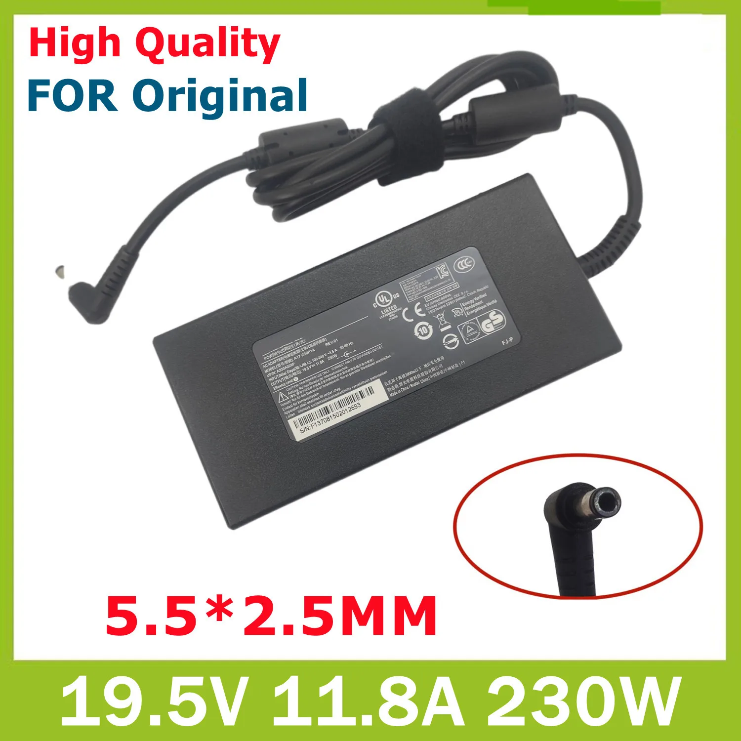 

Genuine A17-230P1A 19.5V 11.8A 230W Slim 5.5*2.5MM AC Adapter For GIGABYTE AERO 17 15S 15 OLED WA 15-X9-RT4K5MP 15-X8 15 XB RP77