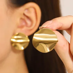 Neue Edelstahl plissierte geometrische Ohrringe für Damen schmuck Trend Vintage Damen glatte goldene Ohr stecker
