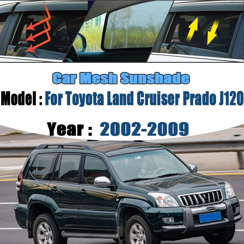 

Для Toyota Land Cruiser Prado J120 MK3 2002-2009: Сетчатые солнцезащитные шторки на окна, защита от солнца, шторки для конфиденциальности, автоаксессуары