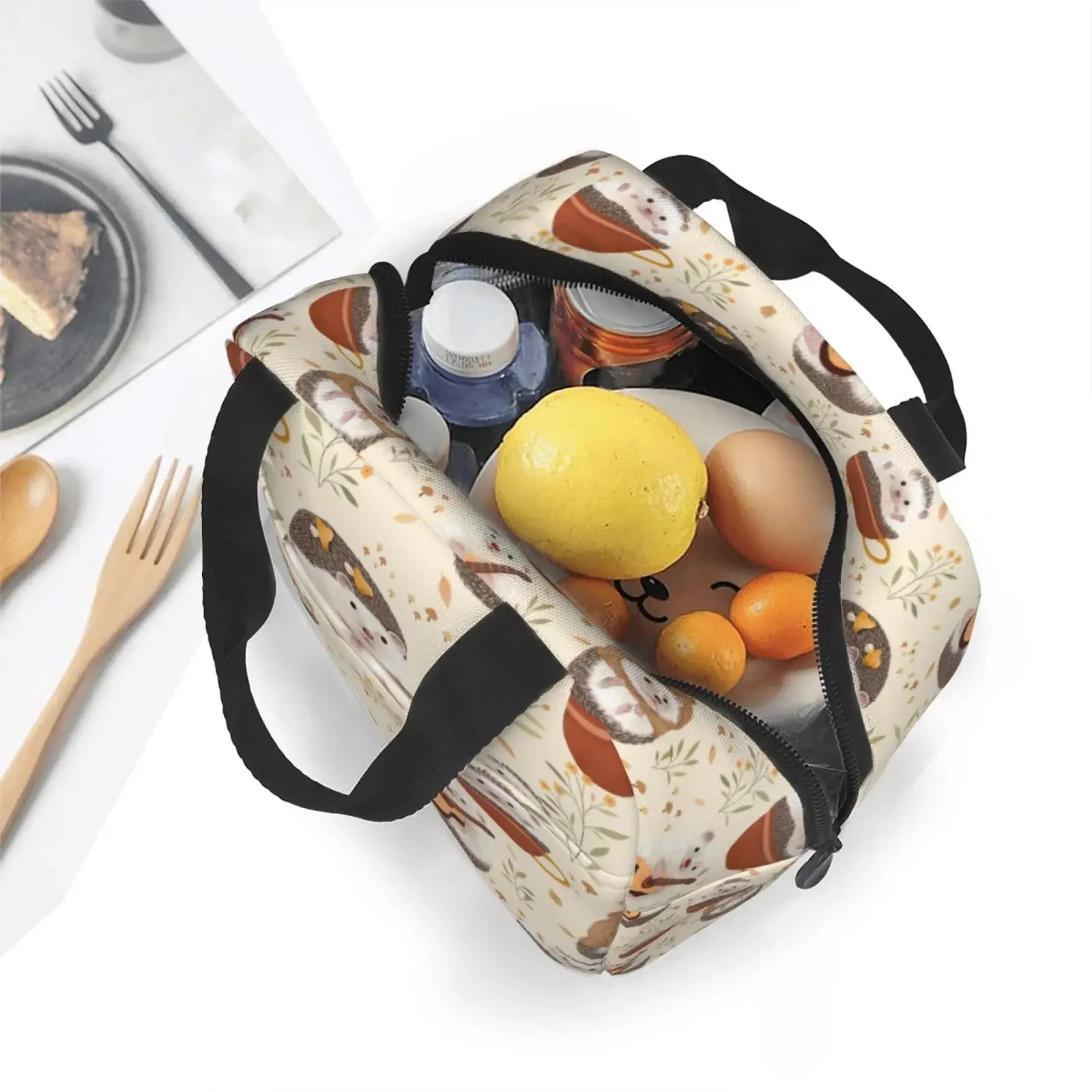 Portable Lunch Bags Hedgehogs Insulated Lunch Box Reusable Cooler Tote Bag with Front Pocket for Women Men Adults Work Picnic