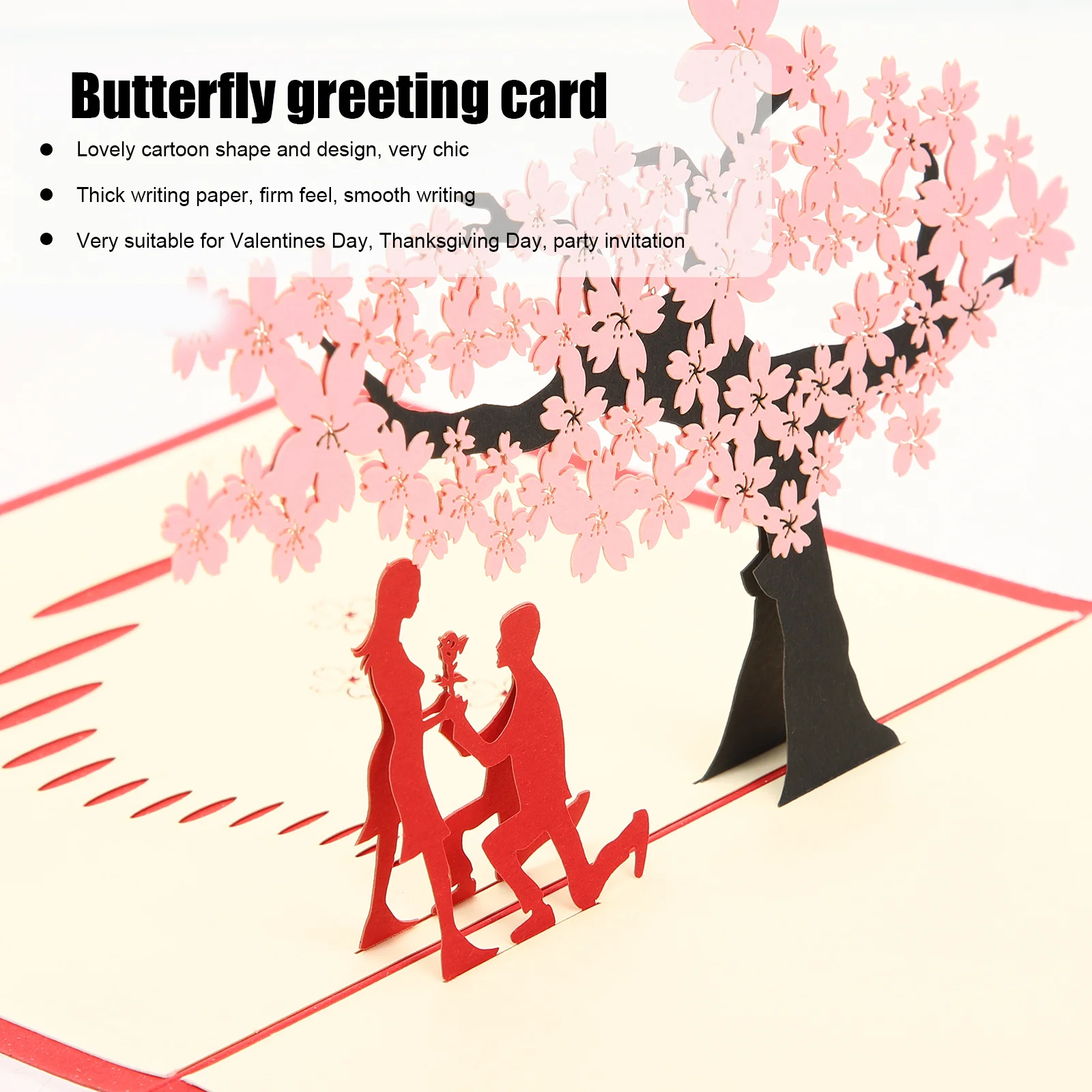 

2Pcs Up Flower Card Cherry Blossom Romantic Anniversary Greeting Cards for Wife Valentine Birthday Gift