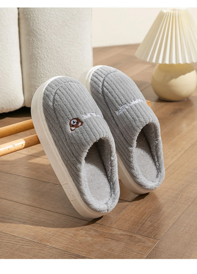 Winter-Plüsch-Hausschuhe für Damen und Herren – Paar-Hausschuhe mit dicker Sohle, warme, mit Fleece gefütterte Innenrutschen mit rutschfester Sohle – Detail 14
