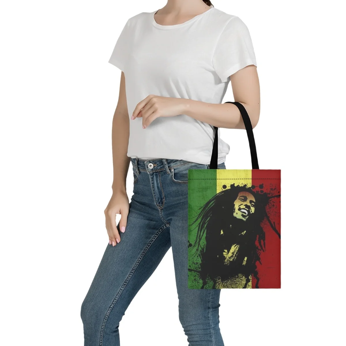 FORUDESIGNS Cloth Shopper Jamaican Singer Print Storage Bag Reusable Foldable Shopping Bag Shoulder Bag Large Capacity Washable