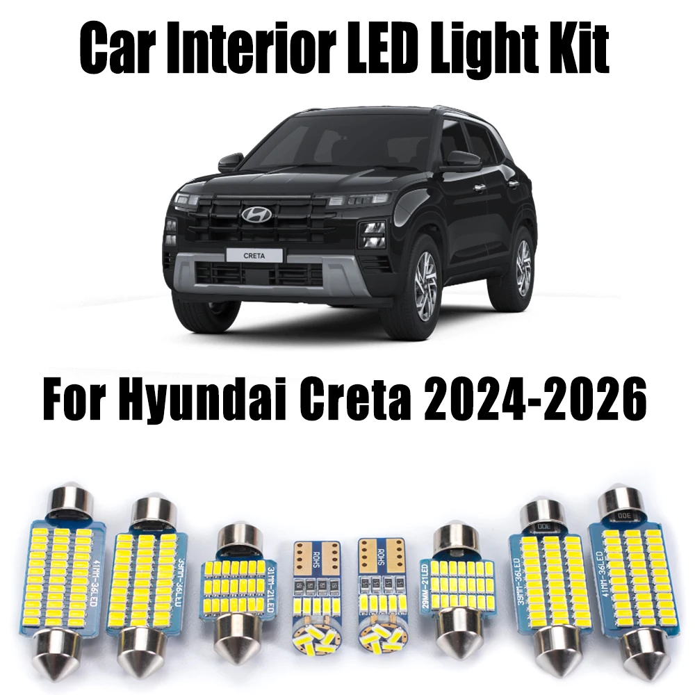 

11Pcs Canbus Signal Lamp For New Hyundai Creta 2024 2025 2026 Vehicle LED Interior Map Dome Luggage Light Kit Car Accessories