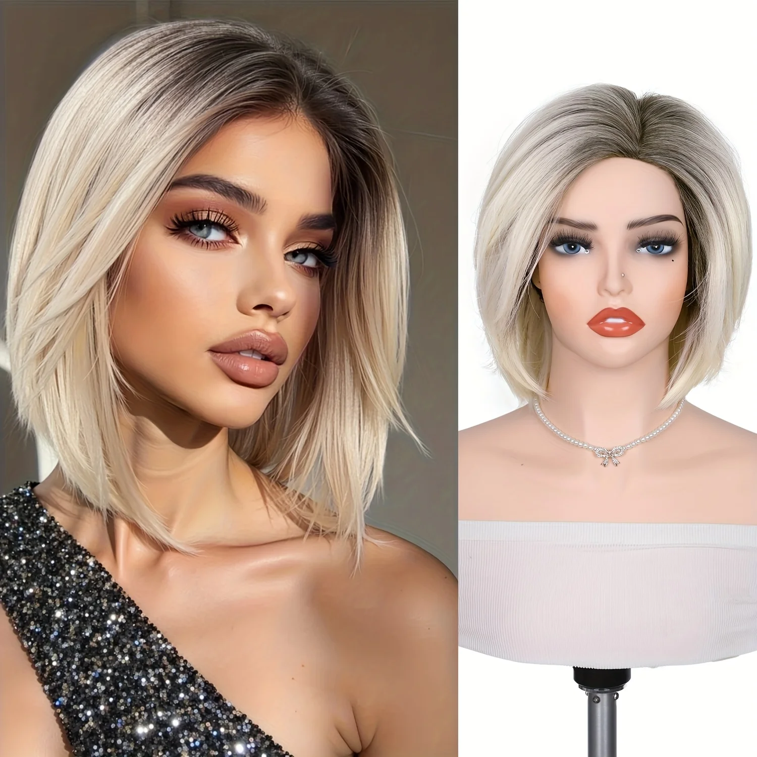 

Элегантный и натуральный синтетический парик для женщин с челкой, идеально подходящий для повседневной носки и особых случаев. Синтетический парик