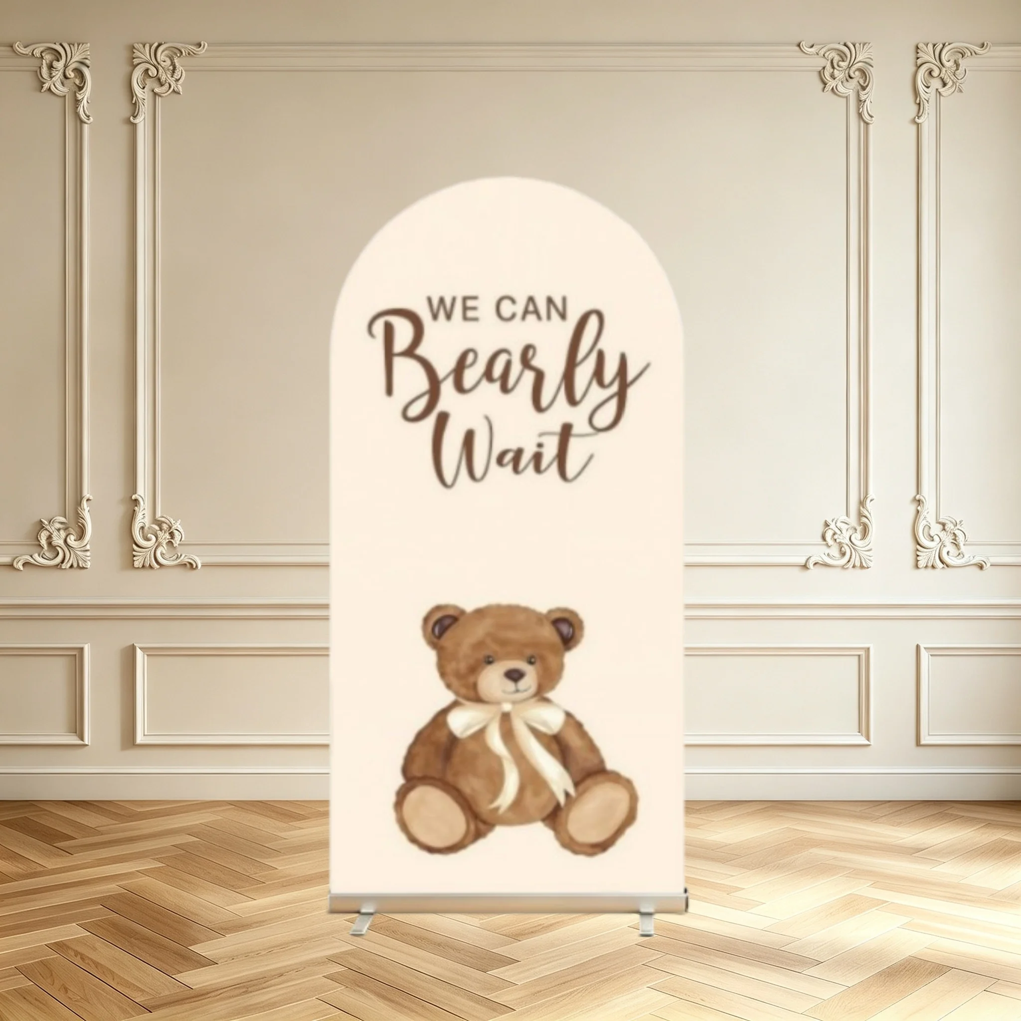 Boho Brown Bear Baby Shower Arch Backdrop Cover We Can Bearly Wait Newborn Birthday Decor Double Sided Arch Cover Background