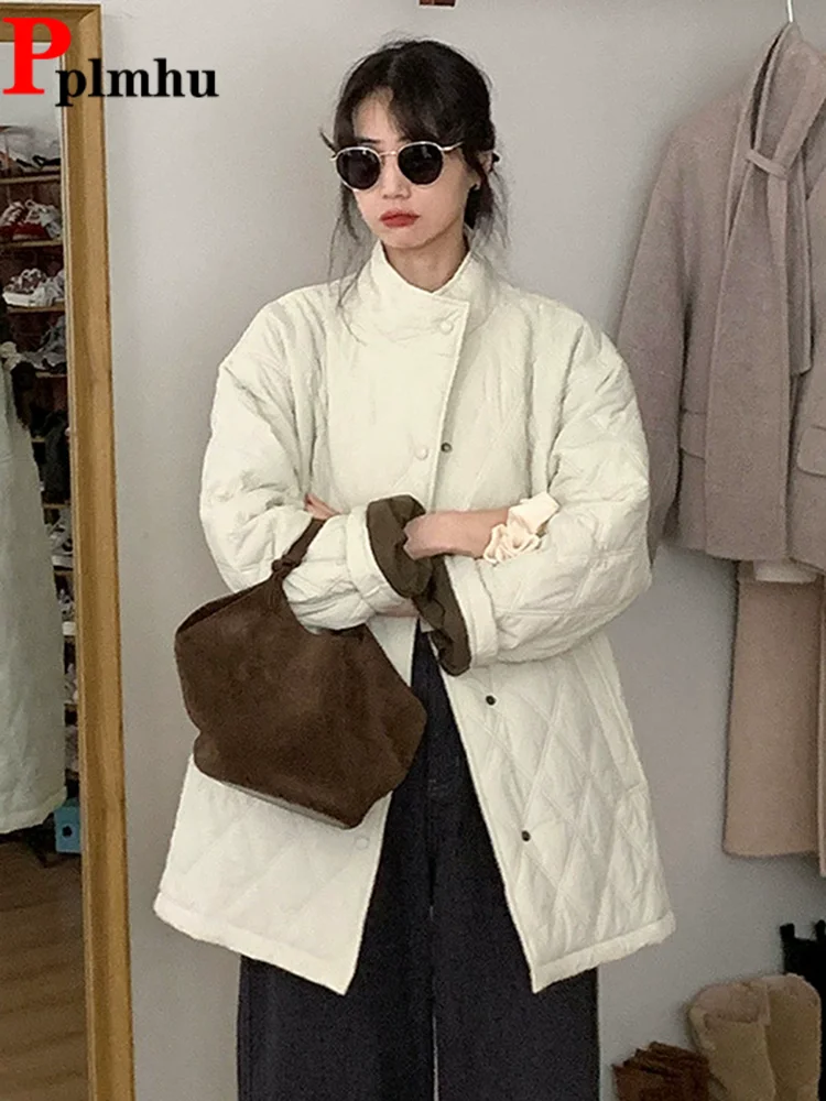 

Baggy Diamond Cotton Jackets Women's Casual Single Korean Breasted Top Chaquetas Mid-long Thick Fashion New Loose Jaquetas