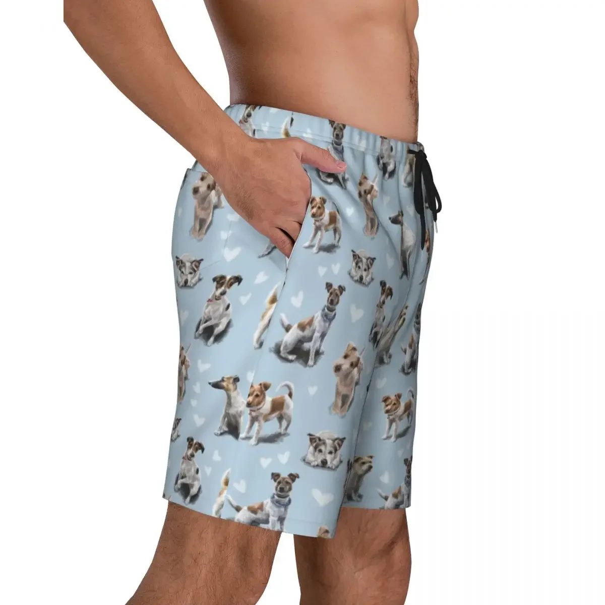 Jack Russell Terrier Puppy Love Board Shorts Mens Cool Beach Shorts Briefs Pet Dog Quick Dry Swim Trunks